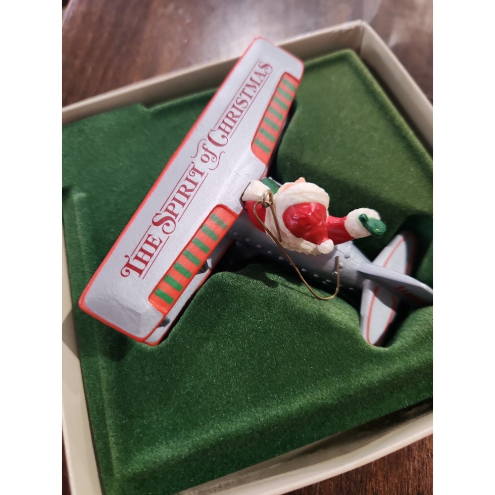 Vintage Hallmark Santa Spirit of Christmas Biplane Airplane Ornament 1982 Boxed - Picture 3 of 8